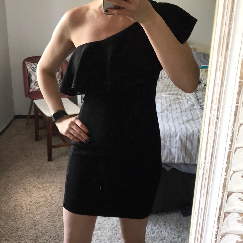 Formal black dress one shoulder